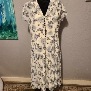 Sheer Cream w/ Black Moth Spiderweb Print Midi Dress Hell Bunny Size XL